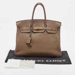 Hermes Etoupe Togo Leather Gold Finish Birkin 35 Bag