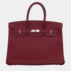 Hermes Rouge Grenat Clemence Leather Birkin 35 Tote Bag