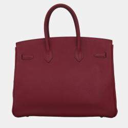 Hermes Rouge Grenat Clemence Leather Birkin 35 Tote Bag