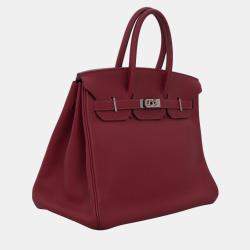 Hermes Rouge Grenat Clemence Leather Birkin 35 Tote Bag