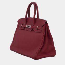 Hermes Rouge Grenat Clemence Leather Birkin 35 Tote Bag