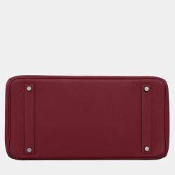 Hermes Rouge Grenat Clemence Leather Birkin 35 Tote Bag