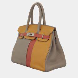 Hermes Gris Tourtelle, Moutarde, Sanguine Clemence and Swift Leather Birkin 30 Tote Bag