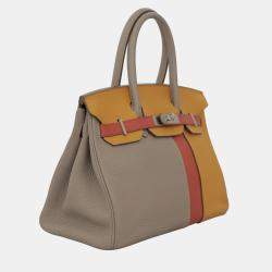 Hermes Gris Tourtelle, Moutarde, Sanguine Clemence and Swift Leather Birkin 30 Tote Bag