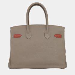 Hermes Gris Tourtelle, Moutarde, Sanguine Clemence and Swift Leather Birkin 30 Tote Bag