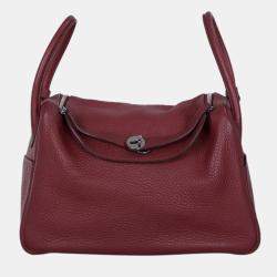 Hermes Rouge Pigment Clemence Leather Lindy 34 Shoulder Bag