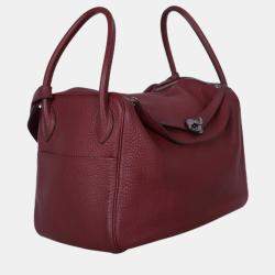 Hermes Rouge Pigment Clemence Leather Lindy 34 Shoulder Bag