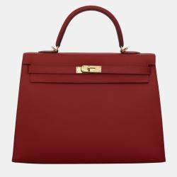 Hermes Rouge Casaque Epsom Leather Sellier Kelly 35 Tote Bag