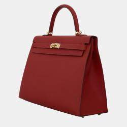 Hermes Rouge Casaque Epsom Leather Sellier Kelly 35 Tote Bag