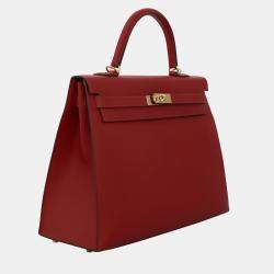 Hermes Rouge Casaque Epsom Leather Sellier Kelly 35 Tote Bag