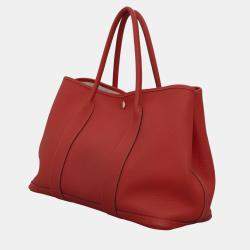 Pre Owned Hermes Rouge Pivoine Leather Garden Party 36 Tote Bag