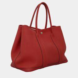 Pre Owned Hermes Rouge Pivoine Leather Garden Party 36 Tote Bag