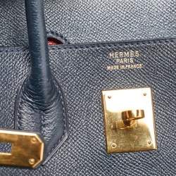 Hermes Navy Blue Epsom Leather Gold Finish HAC Birkin 32 Bag