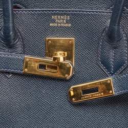 Hermes Navy Blue Epsom Leather Gold Finish HAC Birkin 32 Bag