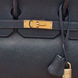 Hermes Navy Blue Epsom Leather Gold Finish HAC Birkin 32 Bag