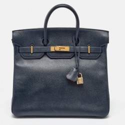 Hermes Navy Blue Epsom Leather Gold Finish HAC Birkin 32 Bag
