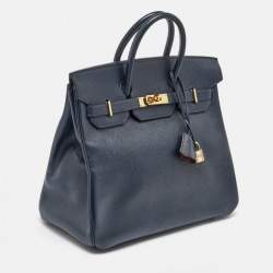 Hermes Navy Blue Epsom Leather Gold Finish HAC Birkin 32 Bag