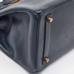 Hermes Navy Blue Epsom Leather Gold Finish HAC Birkin 32 Bag