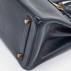 Hermes Navy Blue Epsom Leather Gold Finish HAC Birkin 32 Bag