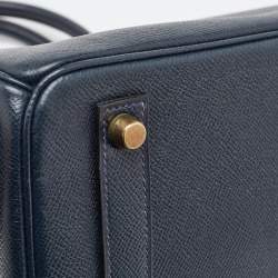 Hermes Navy Blue Epsom Leather Gold Finish HAC Birkin 32 Bag