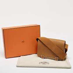 Pre Owned Hermès Caramel Chevre Mysore Leather Palladium Finish Geta Bag