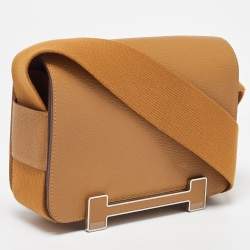 Pre Owned Hermès Caramel Chevre Mysore Leather Palladium Finish Geta Bag