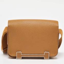 Pre Owned Hermès Caramel Chevre Mysore Leather Palladium Finish Geta Bag