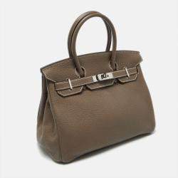 Hermes Etoupe Grey Taurillon Clemence Leather Palladium Finish Birkin 30 Bag