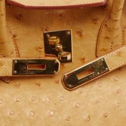 Hermes Saffron Ostrich Gold Finish Birkin 35 Bag