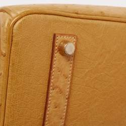 Hermes Saffron Ostrich Gold Finish Birkin 35 Bag