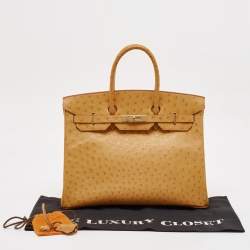 Hermes Saffron Ostrich Gold Finish Birkin 35 Bag