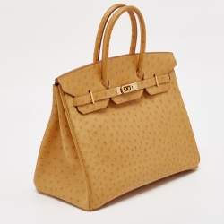 Hermes Saffron Ostrich Gold Finish Birkin 35 Bag