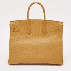 Hermes Saffron Ostrich Gold Finish Birkin 35 Bag
