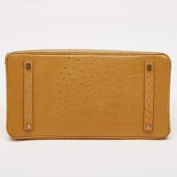 Hermes Saffron Ostrich Gold Finish Birkin 35 Bag