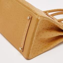 Hermes Saffron Ostrich Gold Finish Birkin 35 Bag
