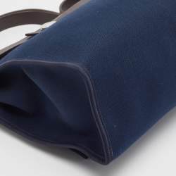 Pre Owned Hermes Bleu Marine/Ebene Toile Canvas and Vache Hunter Leather Herbag Zip 31 Bag