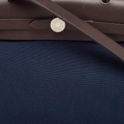 Pre Owned Hermes Bleu Marine/Ebene Toile Canvas and Vache Hunter Leather Herbag Zip 31 Bag