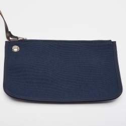 Pre Owned Hermes Bleu Marine/Ebene Toile Canvas and Vache Hunter Leather Herbag Zip 31 Bag