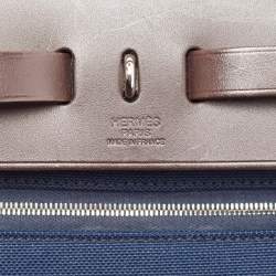 Pre Owned Hermes Bleu Marine/Ebene Toile Canvas and Vache Hunter Leather Herbag Zip 31 Bag