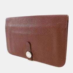 Hermes Burgundy Taurillon Clemence Leather Dogon Wallet