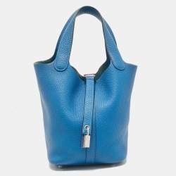 Hermes Bleu Zellige Taurillon Clemence Leather Picotin Lock 18 Bag