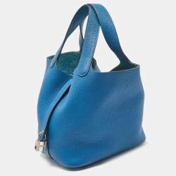 Hermes Bleu Zellige Taurillon Clemence Leather Picotin Lock 18 Bag