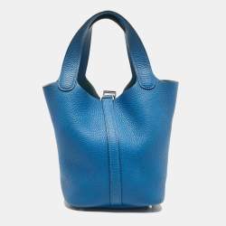 Hermes Bleu Zellige Taurillon Clemence Leather Picotin Lock 18 Bag