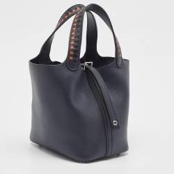 Pre Owned Hermès Bleu Indigo/Terre Battue/Noir Epsom Leather Picotin Lock Tressage 18 Bag