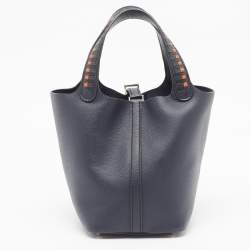 Pre Owned Hermès Bleu Indigo/Terre Battue/Noir Epsom Leather Picotin Lock Tressage 18 Bag