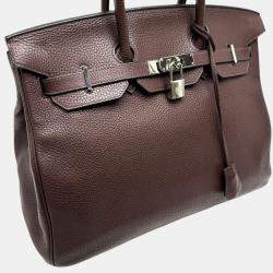 Hermes Burgundy Taurillon Clemence Birkin 35 Handbag