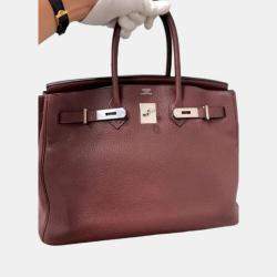 Hermes Burgundy Taurillon Clemence Birkin 35 Handbag