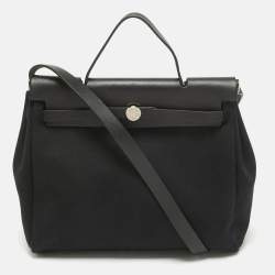 Pre Owned Hermes Natural/Noir Toile and  Vache Hunter 2in1 Herbag Zip 31 Bag