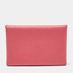 Hermès Rose Azalee Chevre Mysore Leather Calvi Card Holder