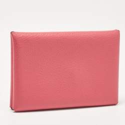 Hermès Rose Azalee Chevre Mysore Leather Calvi Card Holder